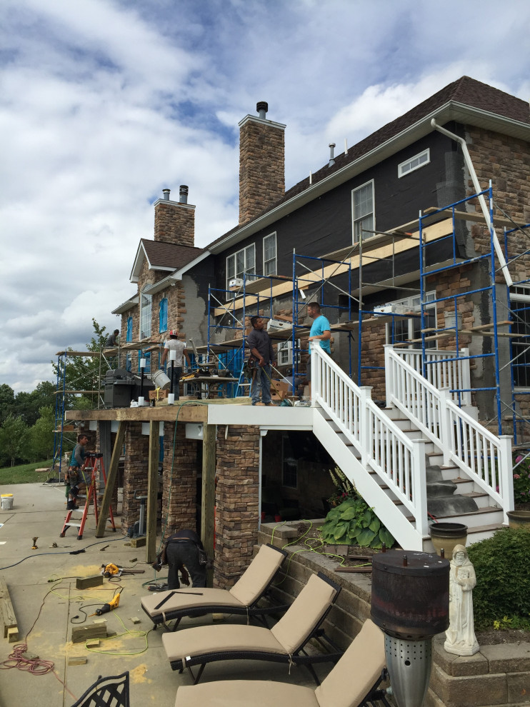 Exterior Stone Work, New Deck Roof, Stained Pine Deck Ceiling, New Deck