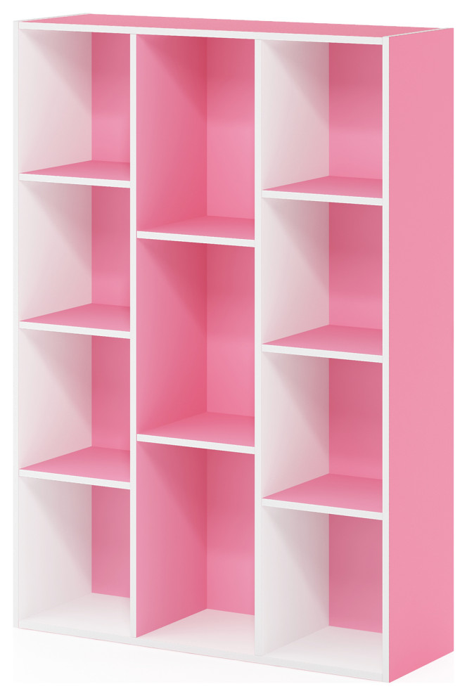 Furinno 11Cube Reversible Open Shelf Bookcase, White/Pink