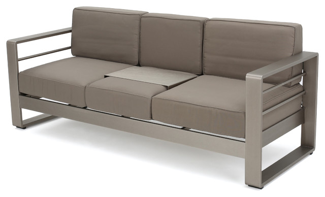 Crested Bay Outdoor Aluminum 3 Seat Khaki Sofa With Tray Crested Bay Outdoor Aluminum 3 Seat Khaki Sofa With Tray