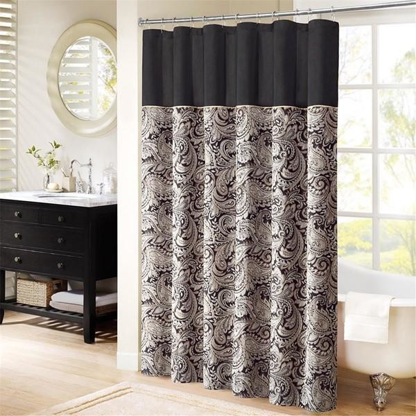 Madison Park Polyester Jacquard Shower Curtain In Black Finish MP70-845