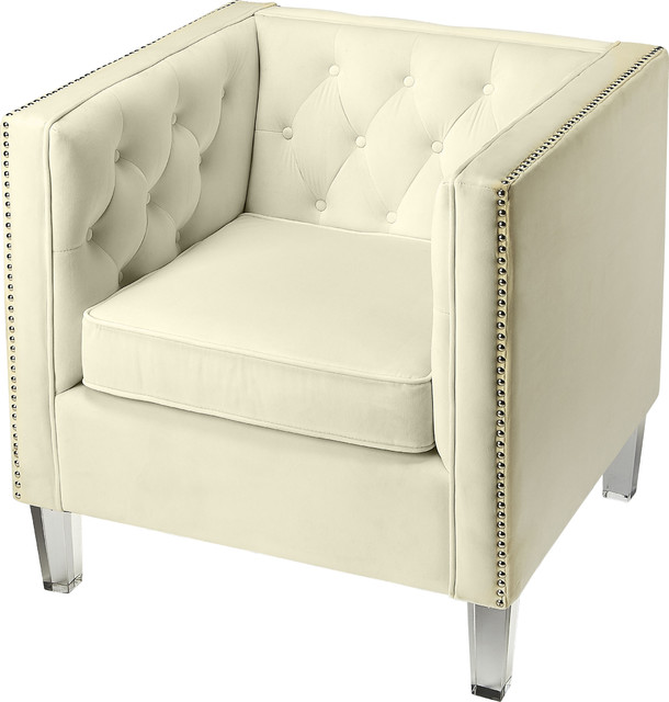 Janelle White Velvet Accent Chair Cosmopolitan