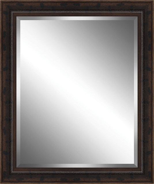 Espresso Framed Beveled Plate Glass Mirror, 29"x35" Transitional