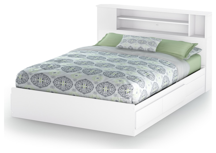 South Shore Vito Queen Mates Bed with Drawers and Bookcase Headboard (60'')...