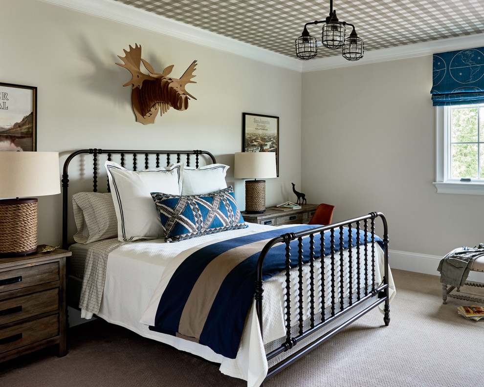 Photo of a traditional kids' bedroom for boys in Charlotte with grey walls and carpet.