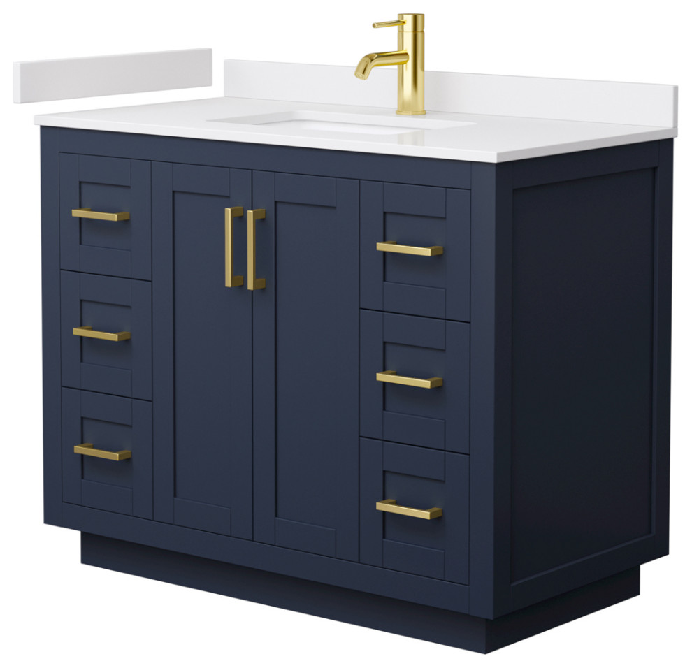 Miranda 42" Single Vanity, Dark Blue, White Cultured Marble Top, Gold ...