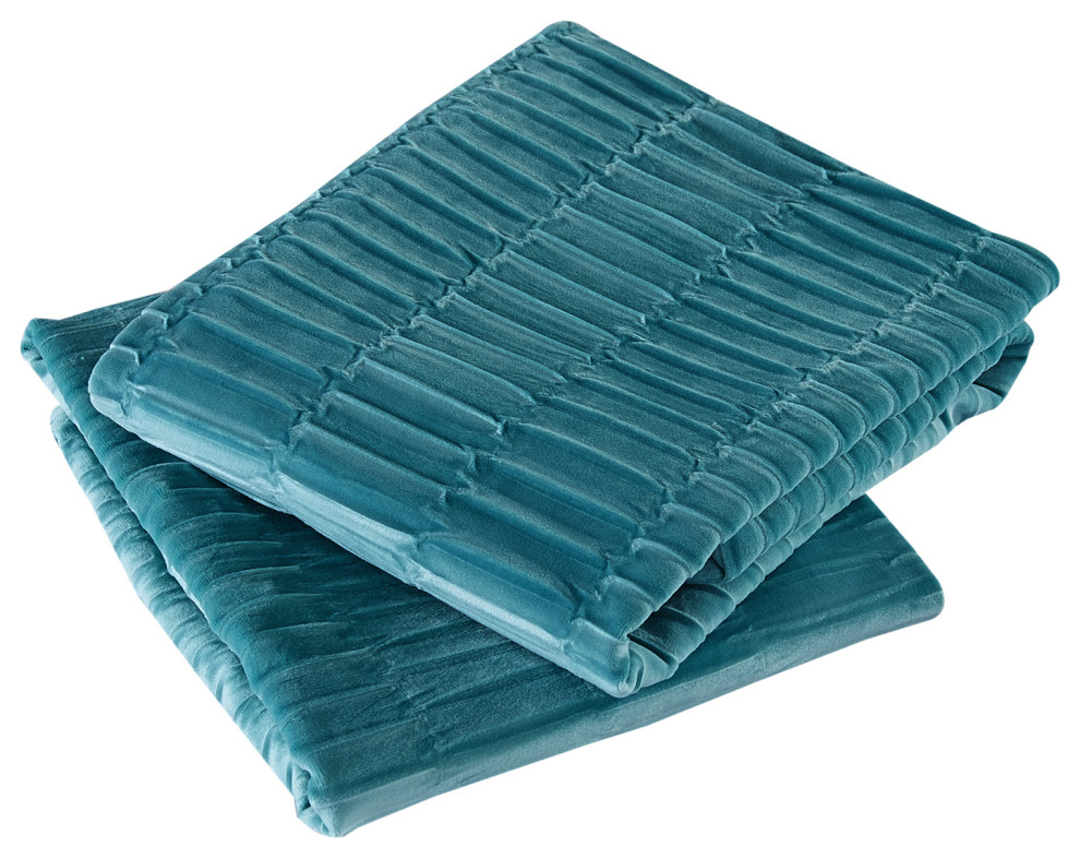 Pleated Velvet Pillow Covers, Set of 2, Storm Blue, 14"x26"