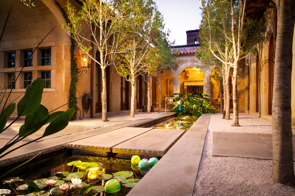 Design ideas for a mediterranean courtyard garden in Dallas.