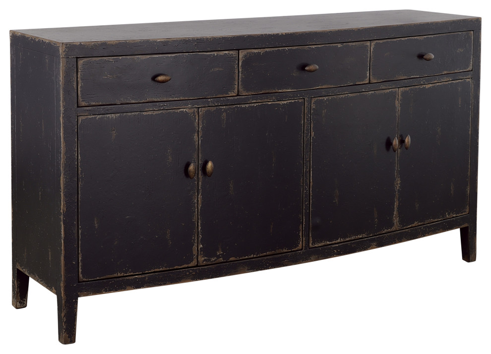 Mina Weathered Black and Brown Four Door Credenza With Three Drawers