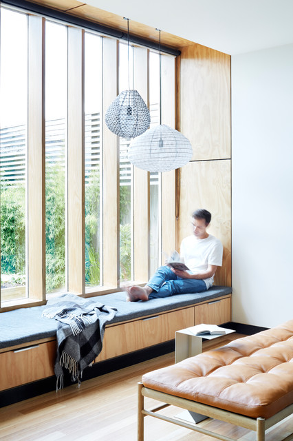 Wooden Box House contemporary-vardagsrum