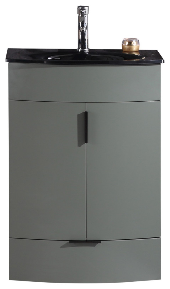 24" Pewter Green Bathroom Vanity, PVC Modern Bathroom Vanities And