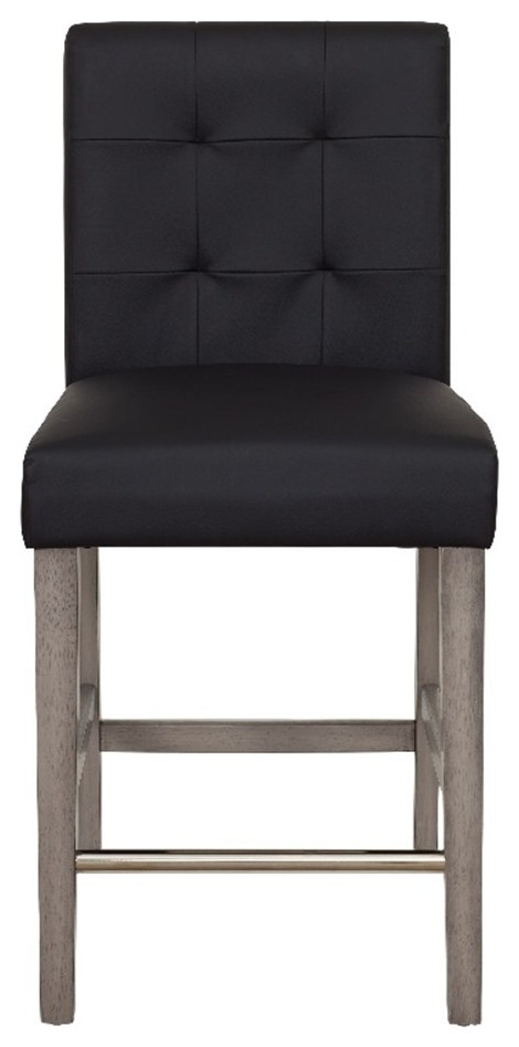 Leila Black PU Fabric Counter Height Barstool with Solid Wood Legs