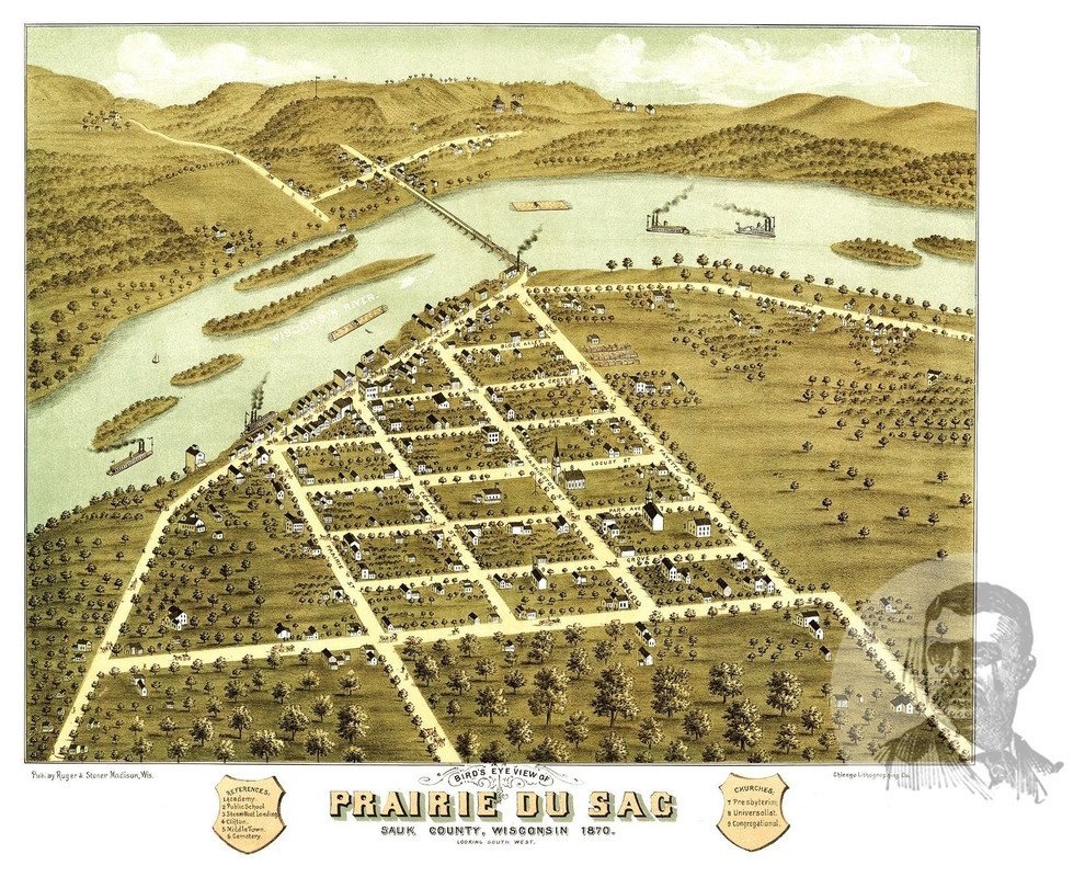 Old Map of Prairie du Sac Wisconsin 1870, Vintage Map Art Print, 24"x36