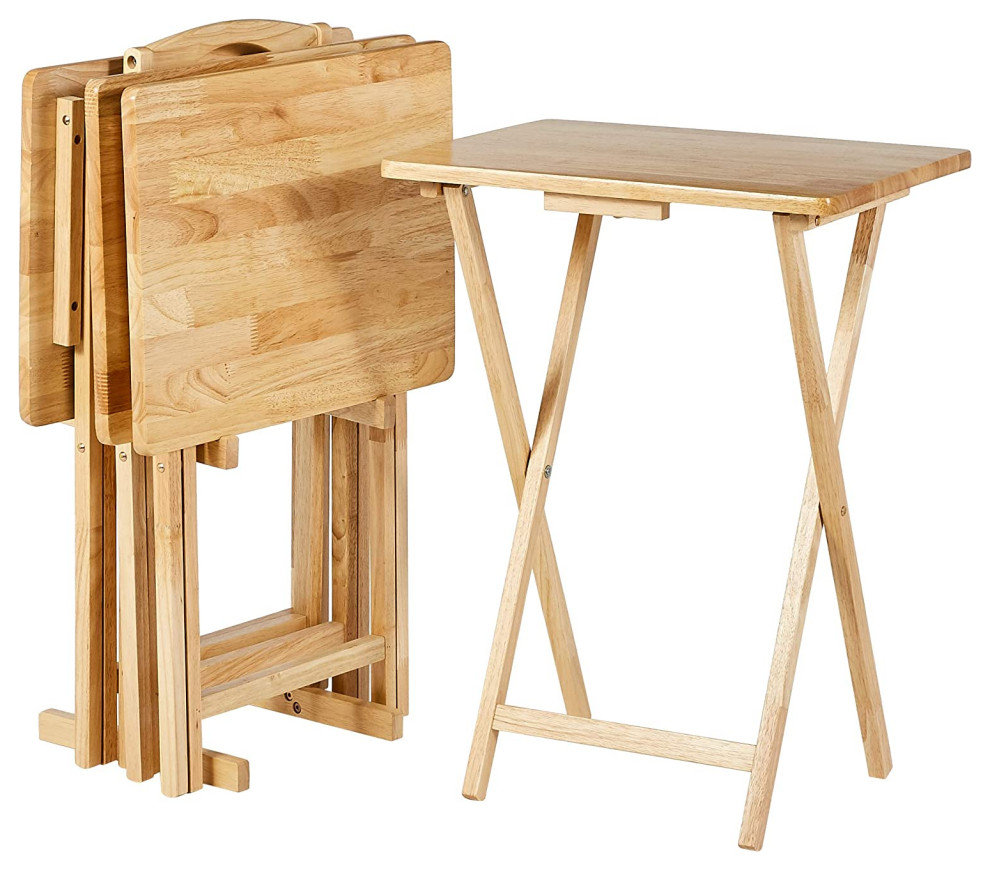 Classic TV Dinner Folding Trays With Storage Rack(Set of 4