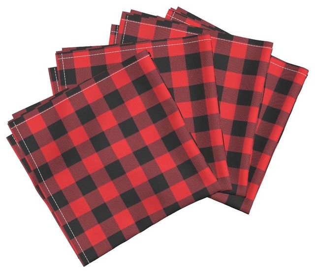 Red Buffalo Check Red Plaid Dinner Napkins Rustic Napkins by Roostery