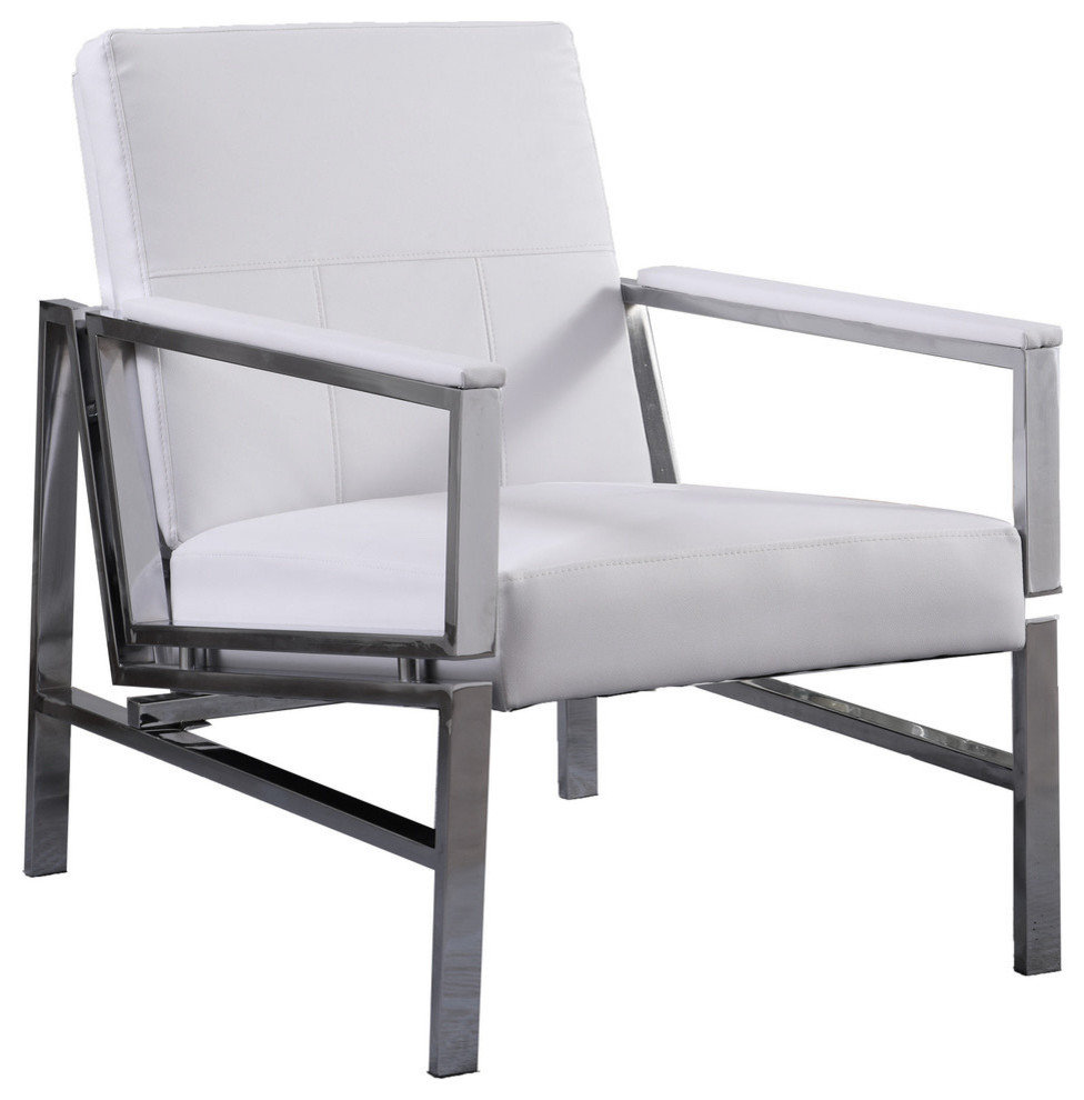 Fifth Avenue Leather and Stainless Steel Accent Chair, White