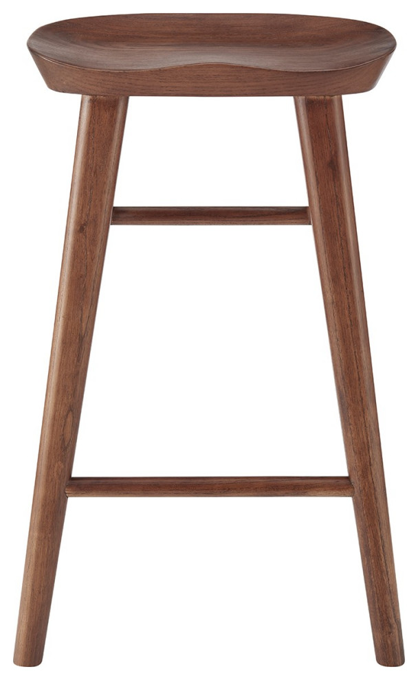 26" Dark Brown Solid Wood Counter Stool Midcentury Bar Stools And Counter Stools by