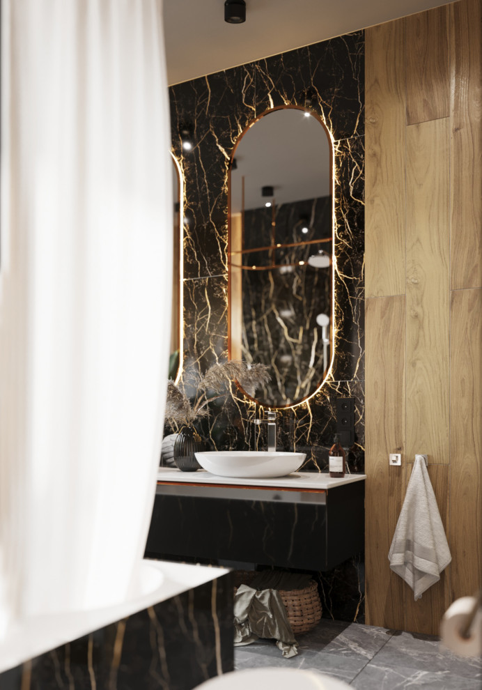 Современная ванная комната с окном