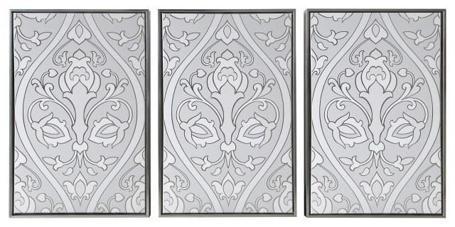Gallery 57 Baroque Triptych Silver Floating Canvas 48x24 Wall Art