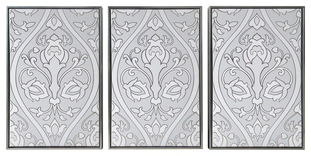 Gallery 57 Baroque Triptych Silver Floating Canvas 48x24 Wall Art