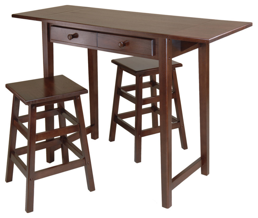 3Piece Winsome Wood Table With 2 Stools Table Set Transitional Indoor Pub And Bistro Sets