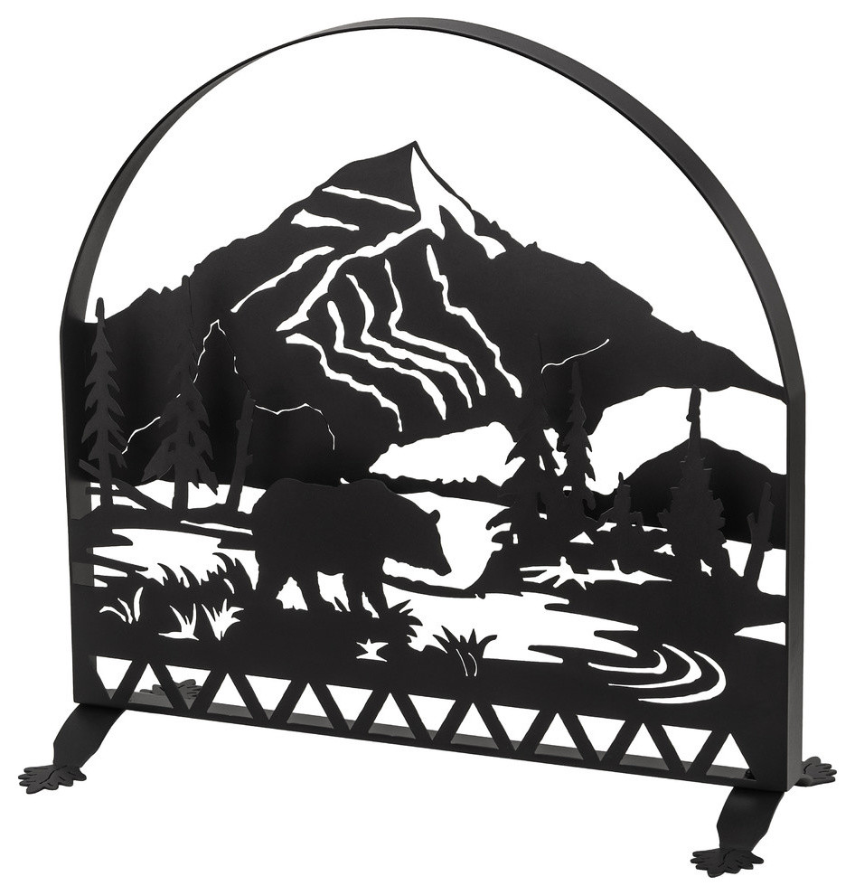 Bear Creek Arched Fireplace Screen Rustic Fireplace Screens
