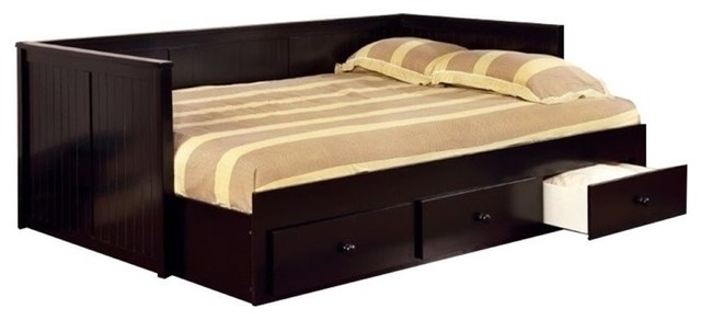 Pemberly Row Farmhouse Wood Full Panel Storage Daybed in Black
