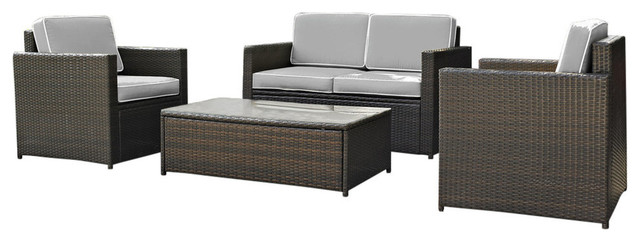 Palm Harbor 4-Piece Outdoor Wicker Seating Set With Gray Cushions