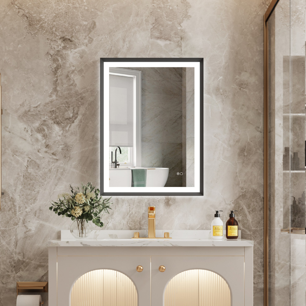 Beveled Bathroom LED Mirror Framed, Backlit and Front Light, 24"x32" - Modern - Bathroom Mirrors ...