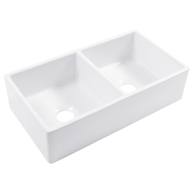 Turner Crisp White Fireclay 33" Double Bowl Farmhouse Apron Kitchen Sink