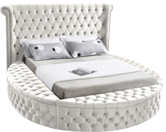 Luxus Button Tufted Velvet Round Bed Transitional Platform Beds