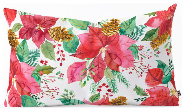 Ninola Design Poinsettia Holiday Flowers Oblong Throw Pillow, 23"