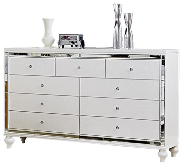 Acevo Modern Mirrored Dresser Bright White Contemporary