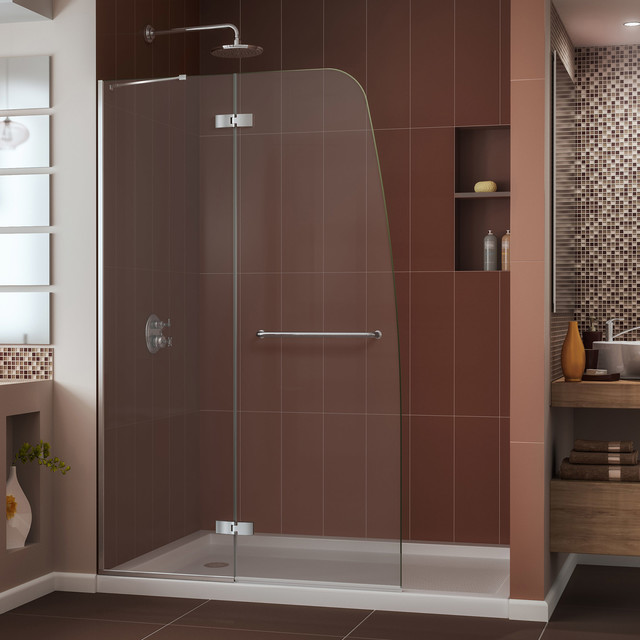 Aqua Ultra 30 X60 X74 3 4 Hinged Shower Door And Slimline Aqua Ultra 30x60 Frameless Shower Door Chrome And Left Drain White Base Kit