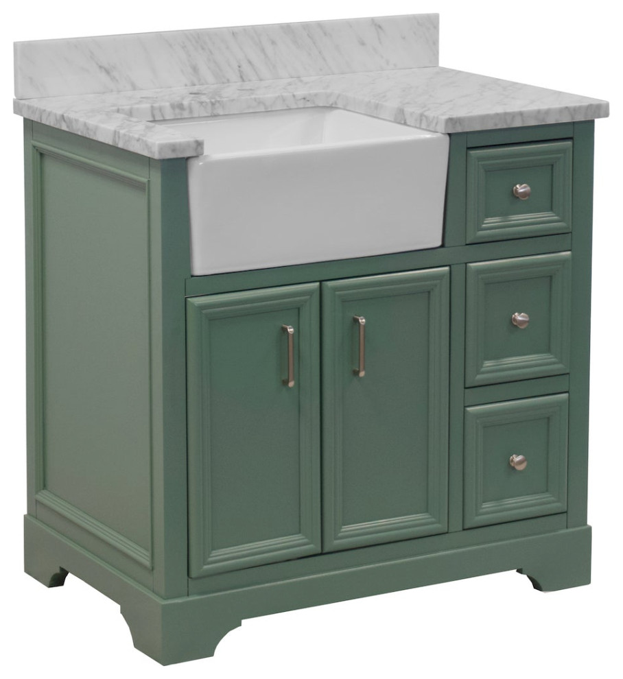 Zelda 36" Bathroom Vanity, Base: Sage Green, Top: Carrara Marble