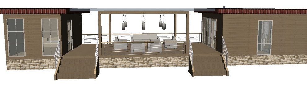 ПРОЕКТ МИНИ-ДОМА С ОТДЕЛЬНЫМ СПАЛЬНЫМ БЛОКОМ И БОЛЬШОЙ ТЕРРАСОЙ.