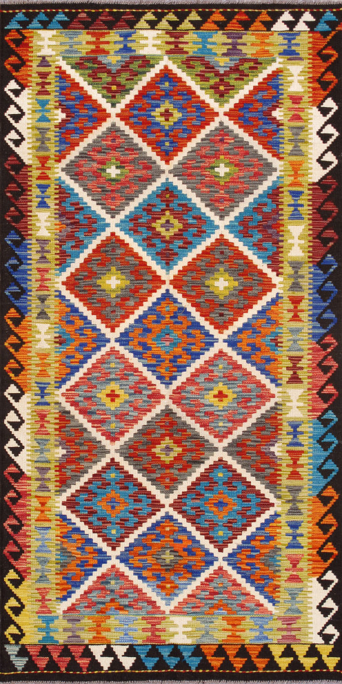 Kilim Reversible Wool Multicolor Area Rug- 3' 5'' X 6'11''