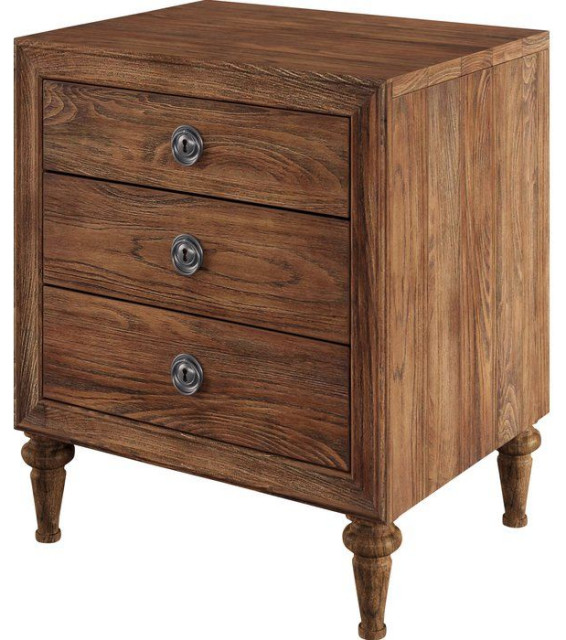Traditional Style 3 Drawers Wood Nightstand, Brown Traditional