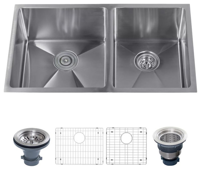 Miseno Mno163219sr6040 32 Undermount Double Basin Stainless Steel Undermount Double Basin Stainless Steel