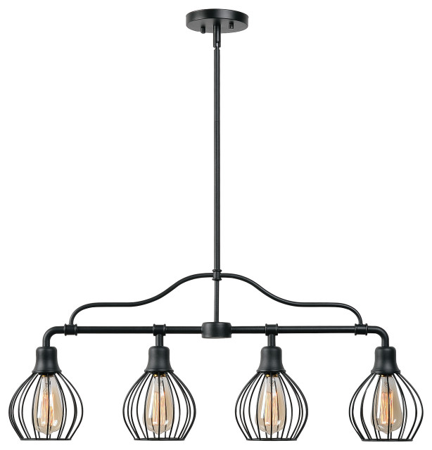 Cagney 4 Light Island Light, Black, Rustic, 14" Height, 33" Width Industrial Kitchen Island