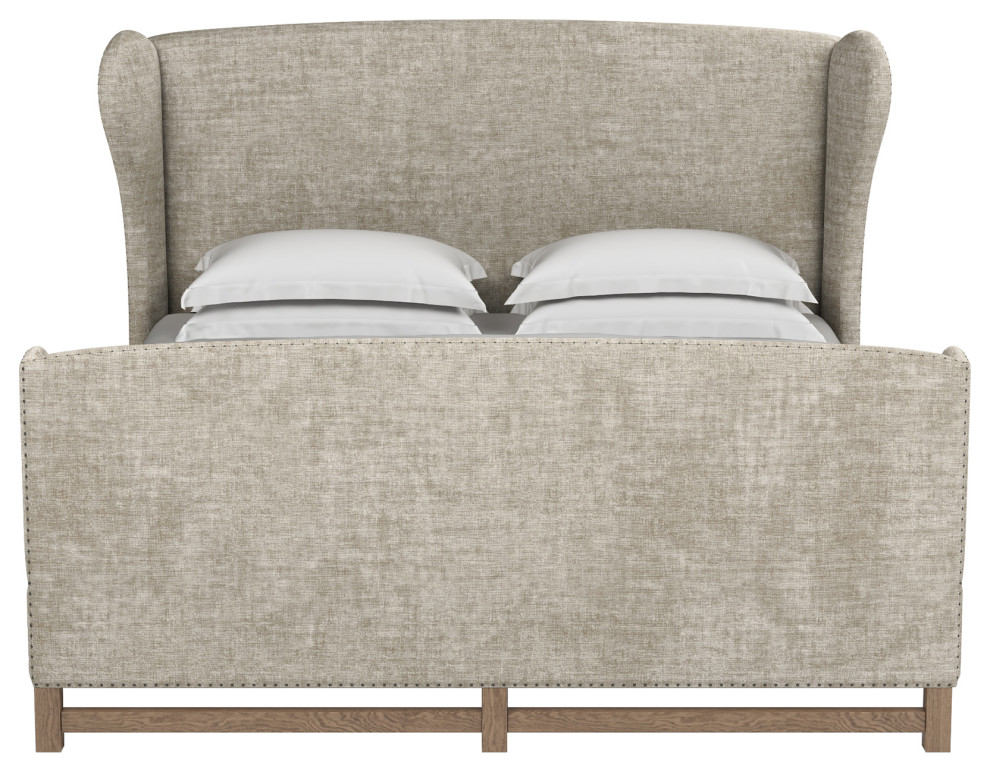 Herbert Crushed Velvet Wingback Bed With Footboard Transitional