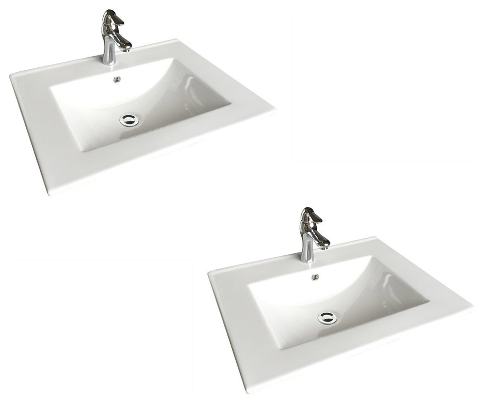 White Porcelain Drop In Sink with Chrome Faucet and Sink Drain Pack of