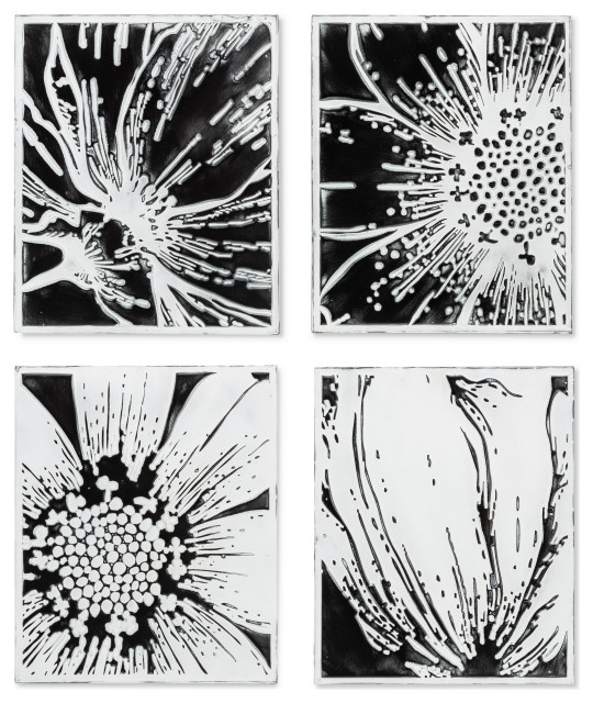 Set of 4 Black and White Metal Wall Art Contemporary Metal Wall Art