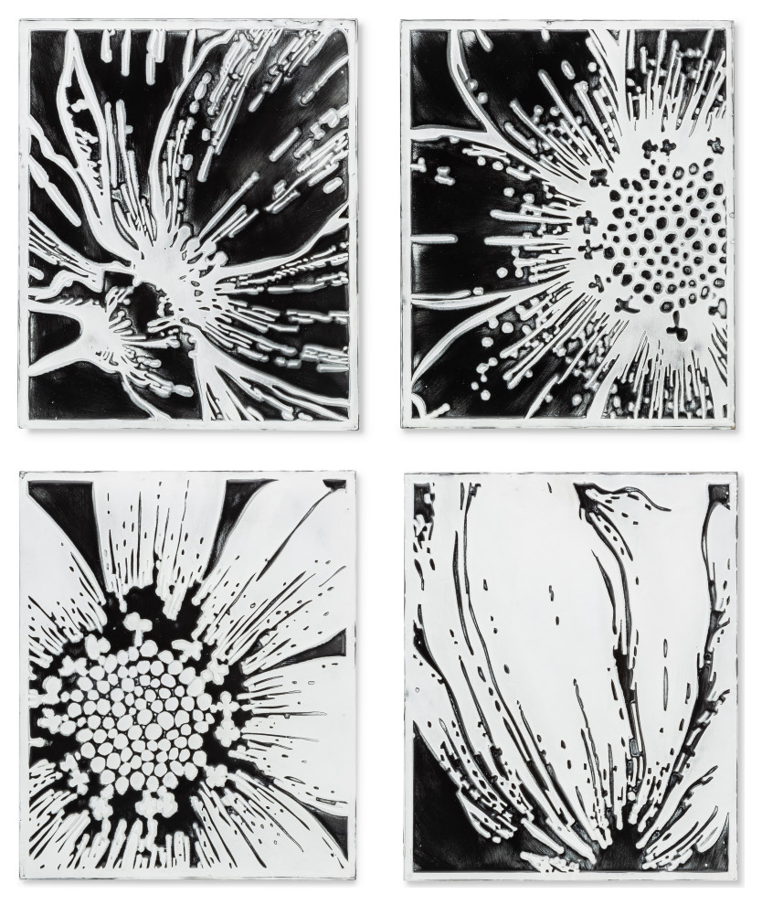 Set of 4 Black and White Metal Wall Art Contemporary Metal Wall Art