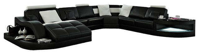 Rj Large Leather Sectional Contemporary Sofas Other Luther Leather Sectional Black With White Trim