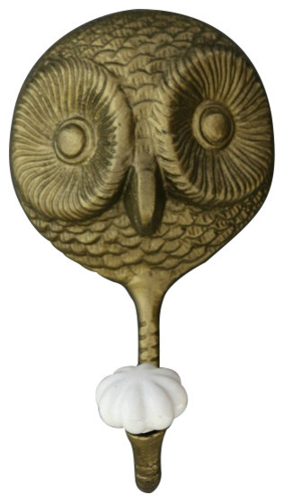 Owl Wall Hook, Round Shape, Antique Brass Finish - Rustic - Wall Hooks ...