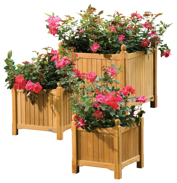 3-Piece Planter Set, Natural Shorea - Transitional ...