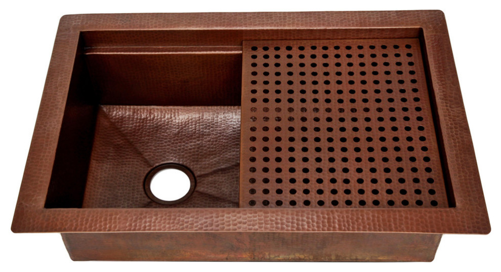 Single Well Copper Kitchen Sink With Removable Drainboard by SoLuna