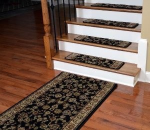 Dean Premium Carpet Stair Treads - Elegant Keshan Ebony 31" x 9" (13) & Runner