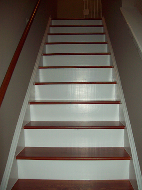 Staircase - painted straight staircase idea with concrete risers