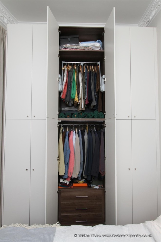 Tall white wardrobe with Walnut interior Contemporary Closet London